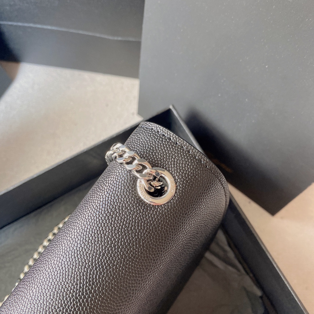 Y*L KATE MEDIUM IN GRAIN DE POUDRE EMBOSSED LEATHER BLACK SILVER 9.4 X 5.7 X 2.1 INCHES