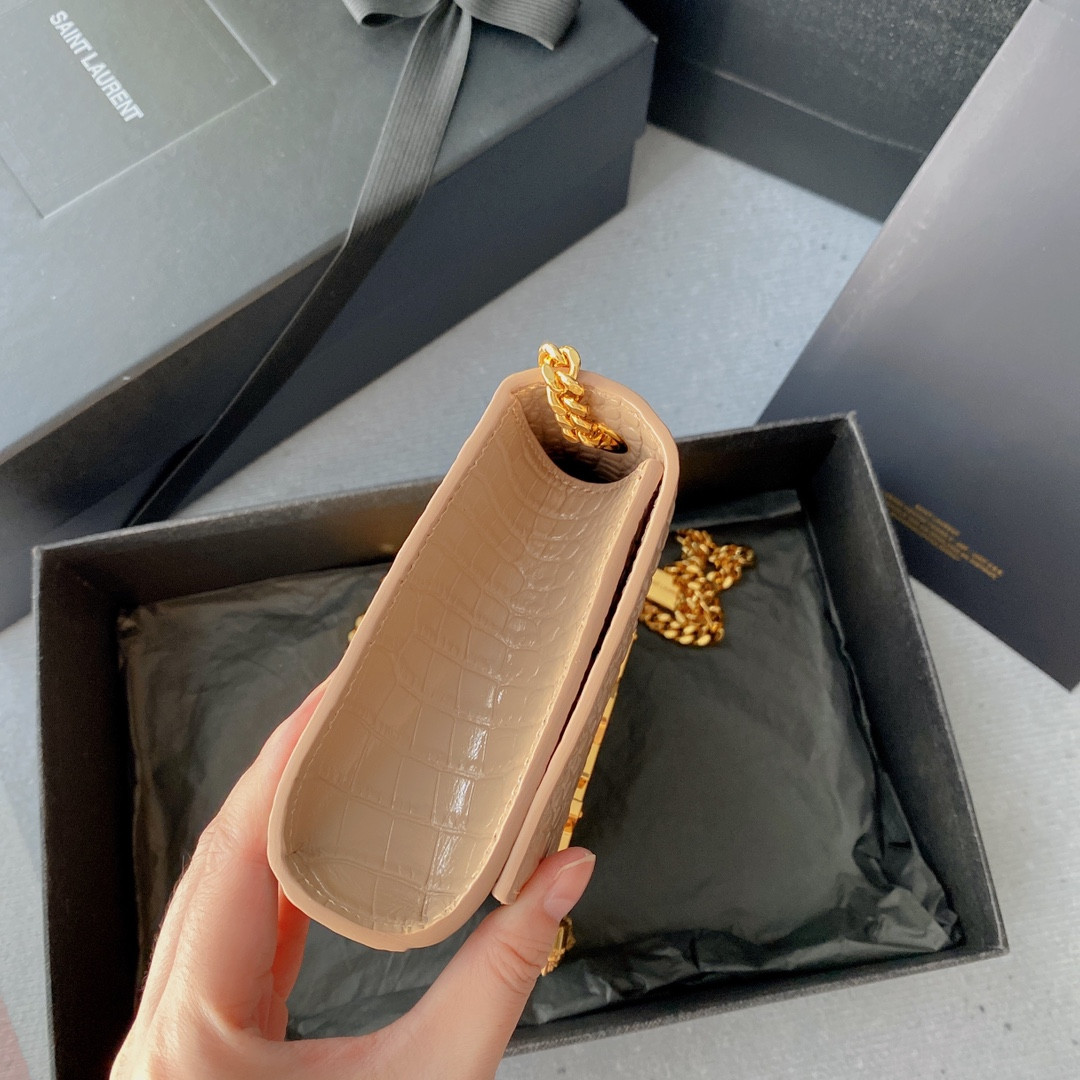 Y*L KATE MEDIUM TASSEL IN CROCODILE-EMBOSSED LEATHER PINK 9.4 X 5.7 X 2.1 INCHES