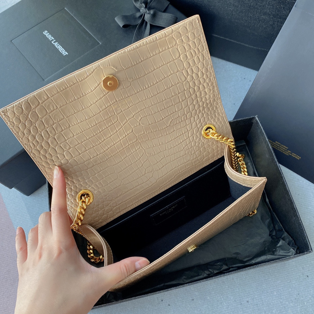 Y*L KATE MEDIUM TASSEL IN CROCODILE-EMBOSSED LEATHER PINK 9.4 X 5.7 X 2.1 INCHES