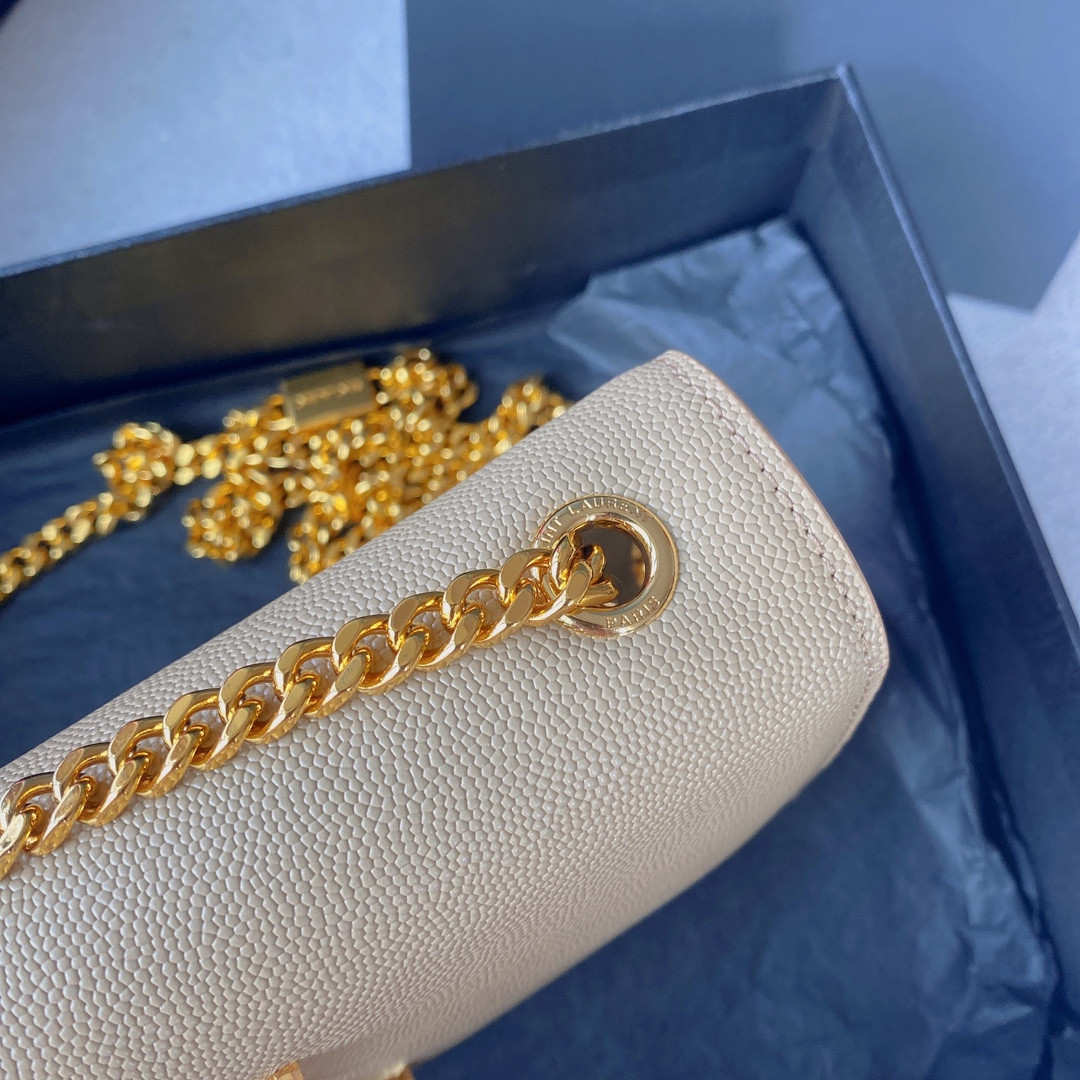 Y*L KATE SMALL IN GRAIN DE POUDRE EMBOSSED LEATHER LIGHT YELLOW GOLD 7.8 X 4.9 X 1.9 INCHES