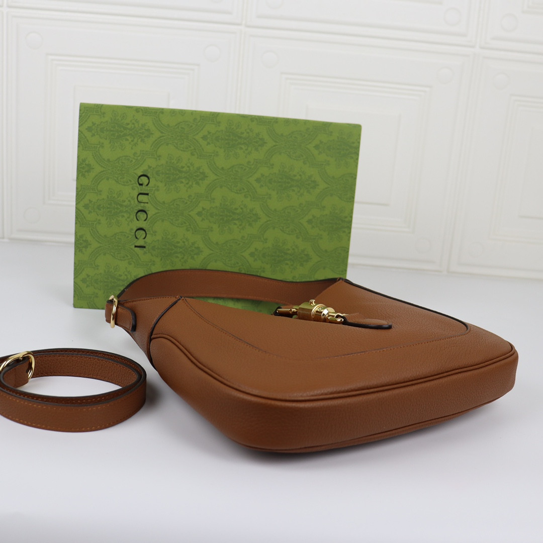 G*u*i JACKIE SMALL SHOULDER BAG Brown 10.8"W x 7.5"H x 1.6"D