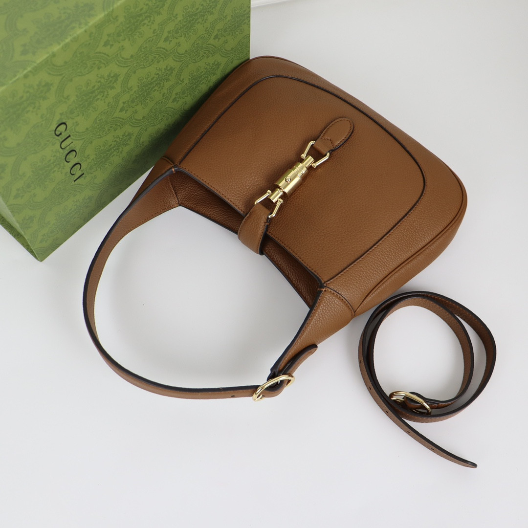 G*u*i JACKIE SMALL SHOULDER BAG Brown 10.8"W x 7.5"H x 1.6"D