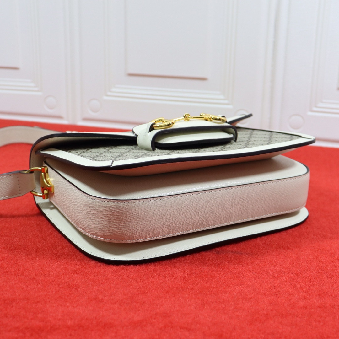 G*u*i HORSEBIT 1955 SHOULDER BAG GRAY WHITE 9.8"W x 7"H x 3.1"D