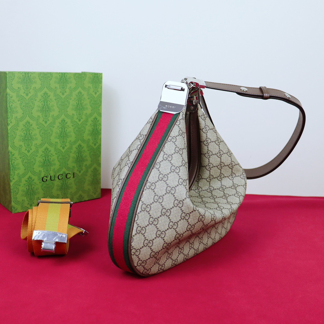 G*u*i ATTACHE MEDIUM SHOULDER BAG Beige and blue 13.8″W x 12.6″H x 2.4″D