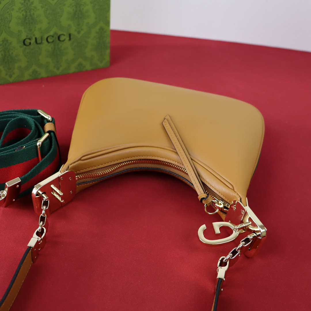 G*u*i ATTACHE SMALL SHOULDER BAG BROWN 9"W x 8.7"H x 2"D