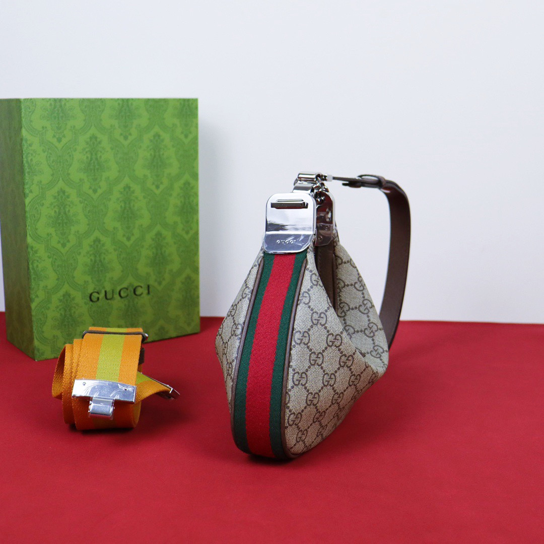 G*u*i ATTACHE SMALL SHOULDER BAG Beige and blue 9"W x 8.7"H x 2"D