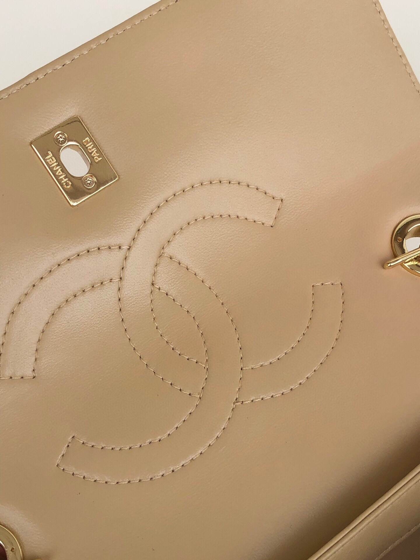 Ch*el flap bag with top handle 6.6 × 9.8 × 4.7 in