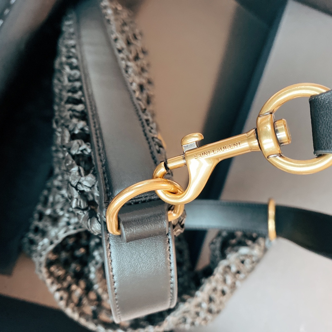 Y*L OXALIS BAG IN RAFFIA MACRAMÉ BLACK 14.6X 5.7X1.2INCHES