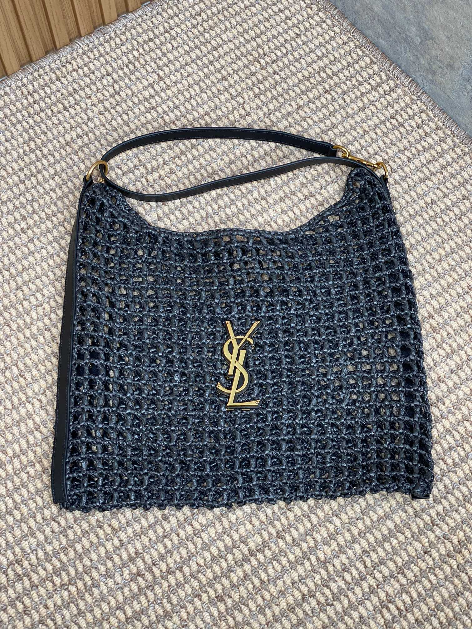 Y*L OXALIS BAG IN RAFFIA MACRAMÉ BLACK 14.6X 5.7X1.2INCHES