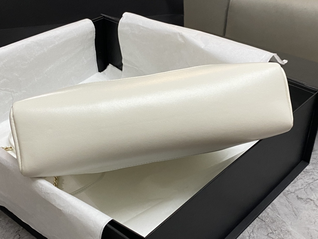 Ch*el SHOPPING BAG Shiny Lambskin & Gold-Tone Metal 11.7 × 11.3 × 3.5 in