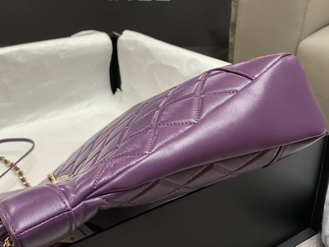 Ch*el SHOPPING BAG Shiny Lambskin & Gold-Tone Metal 11.7 × 11.3 × 3.5 in