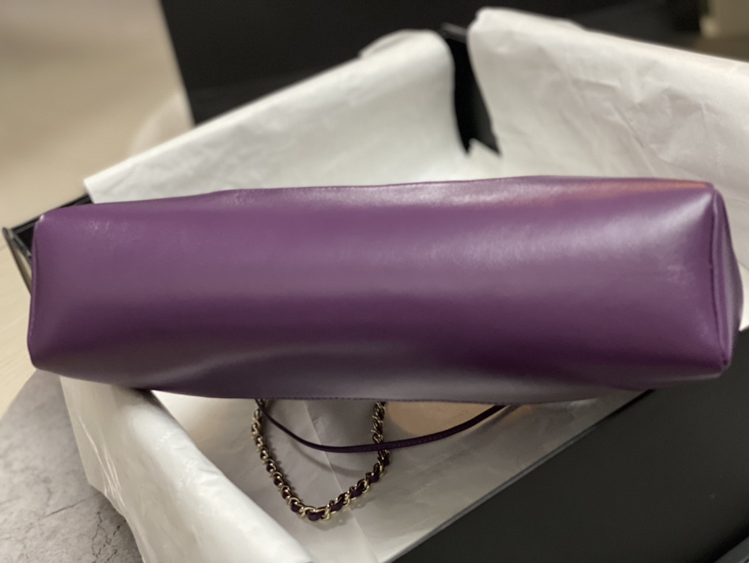 Ch*el SHOPPING BAG Shiny Lambskin & Gold-Tone Metal 11.7 × 11.3 × 3.5 in