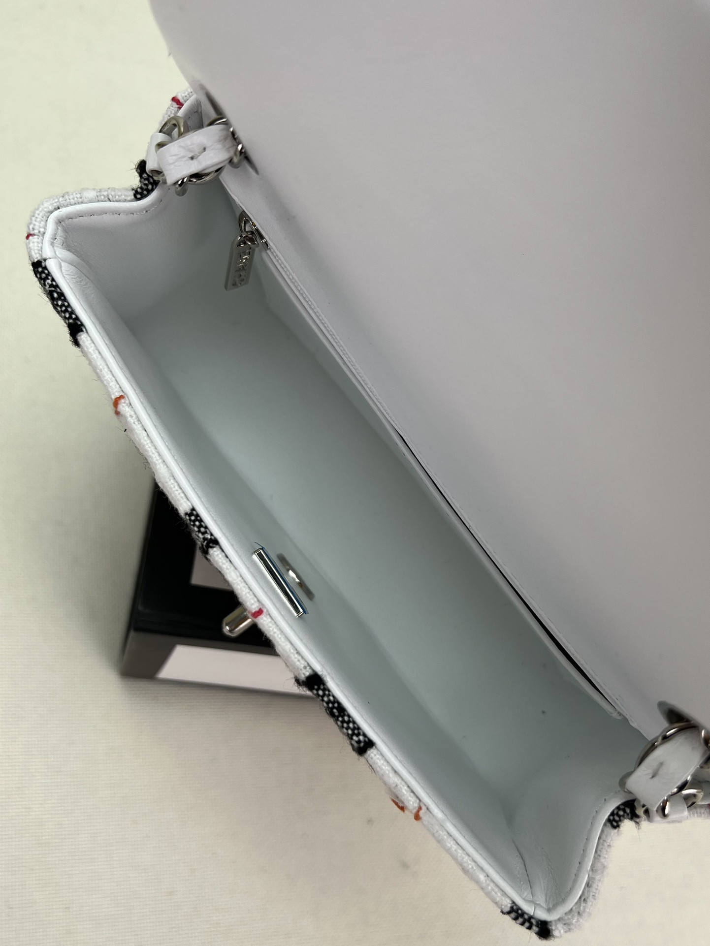 Ch*el MINI CLASSIC 11.12 HANDBAG Tweed & Silver-Tone Metal  4.7 × 7.8 × 2.3 in