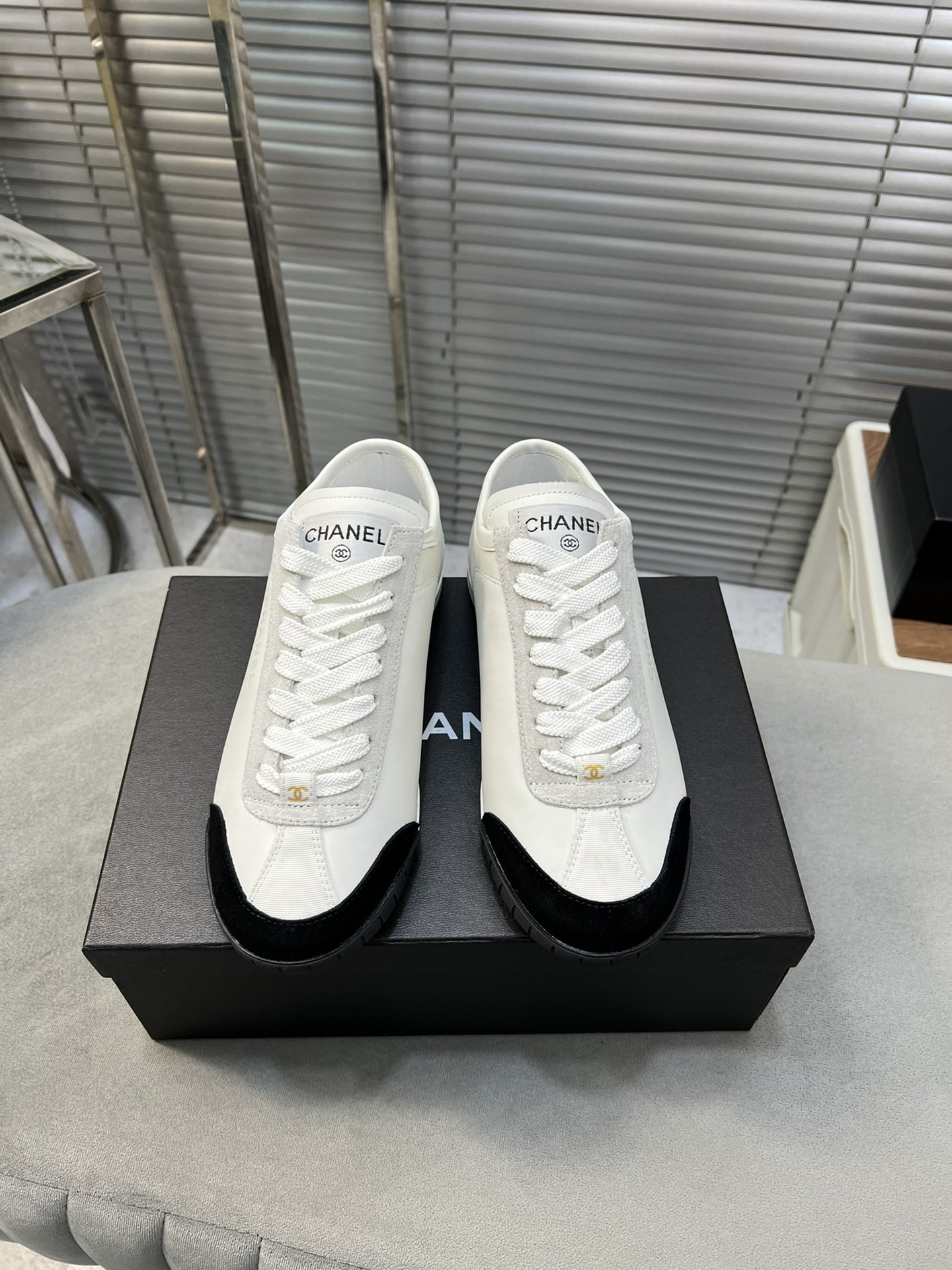 UA Ch*el SNEAKERS Calfskin & Suede Calfskin White & Black