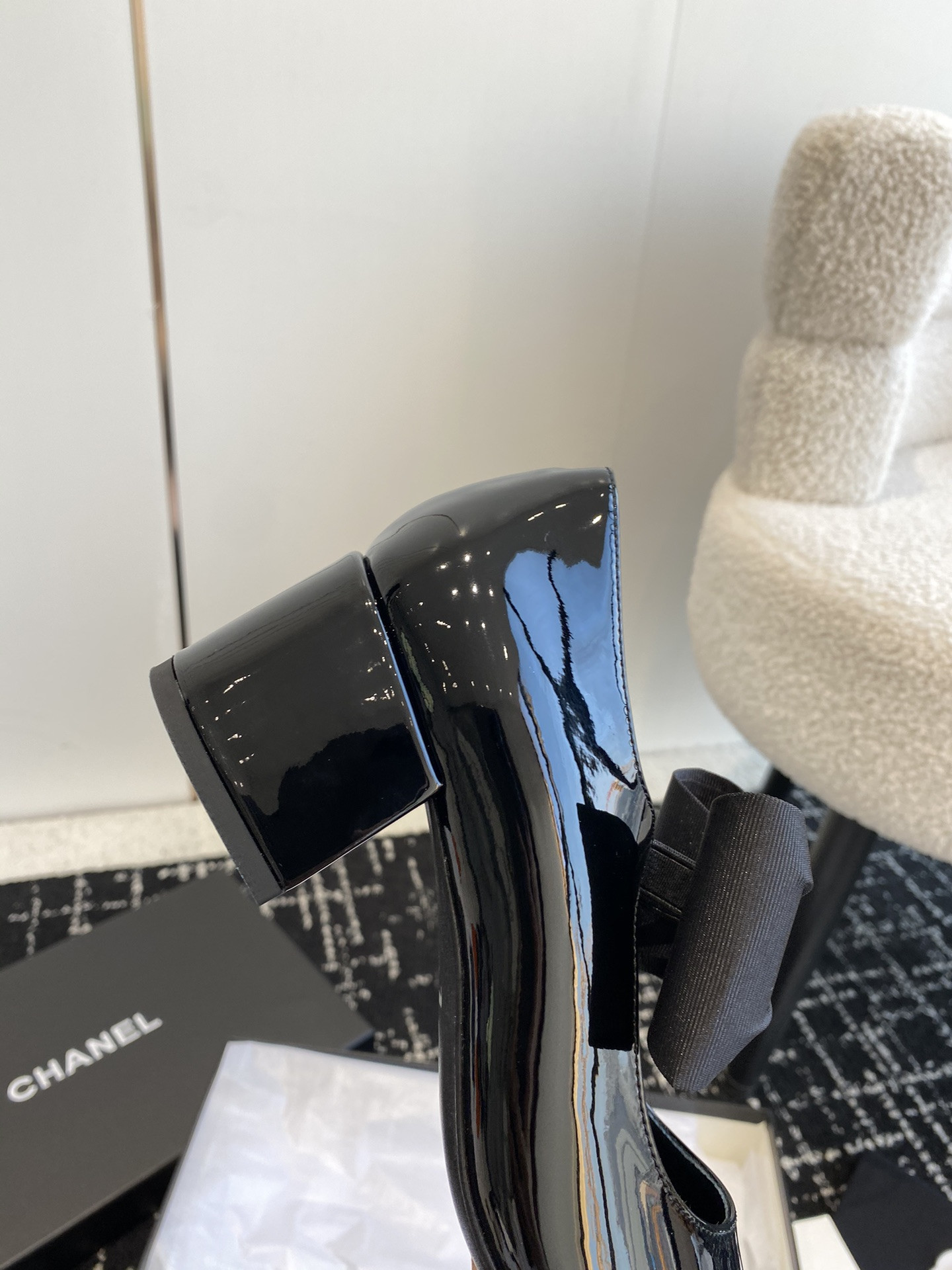 UA Ch*el MARY JANES Patent Calfskin & Grosgrain