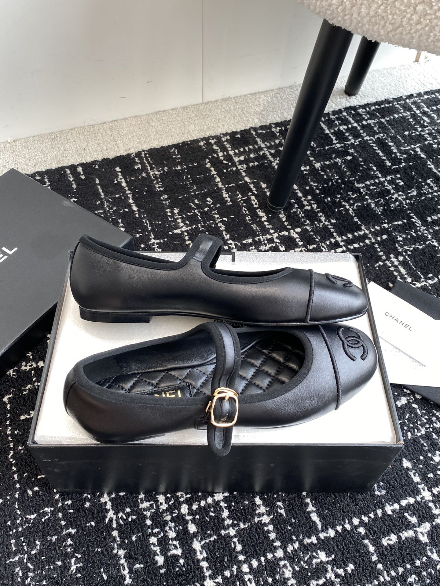 UA Ch*el MARY JANES Lambskin Black