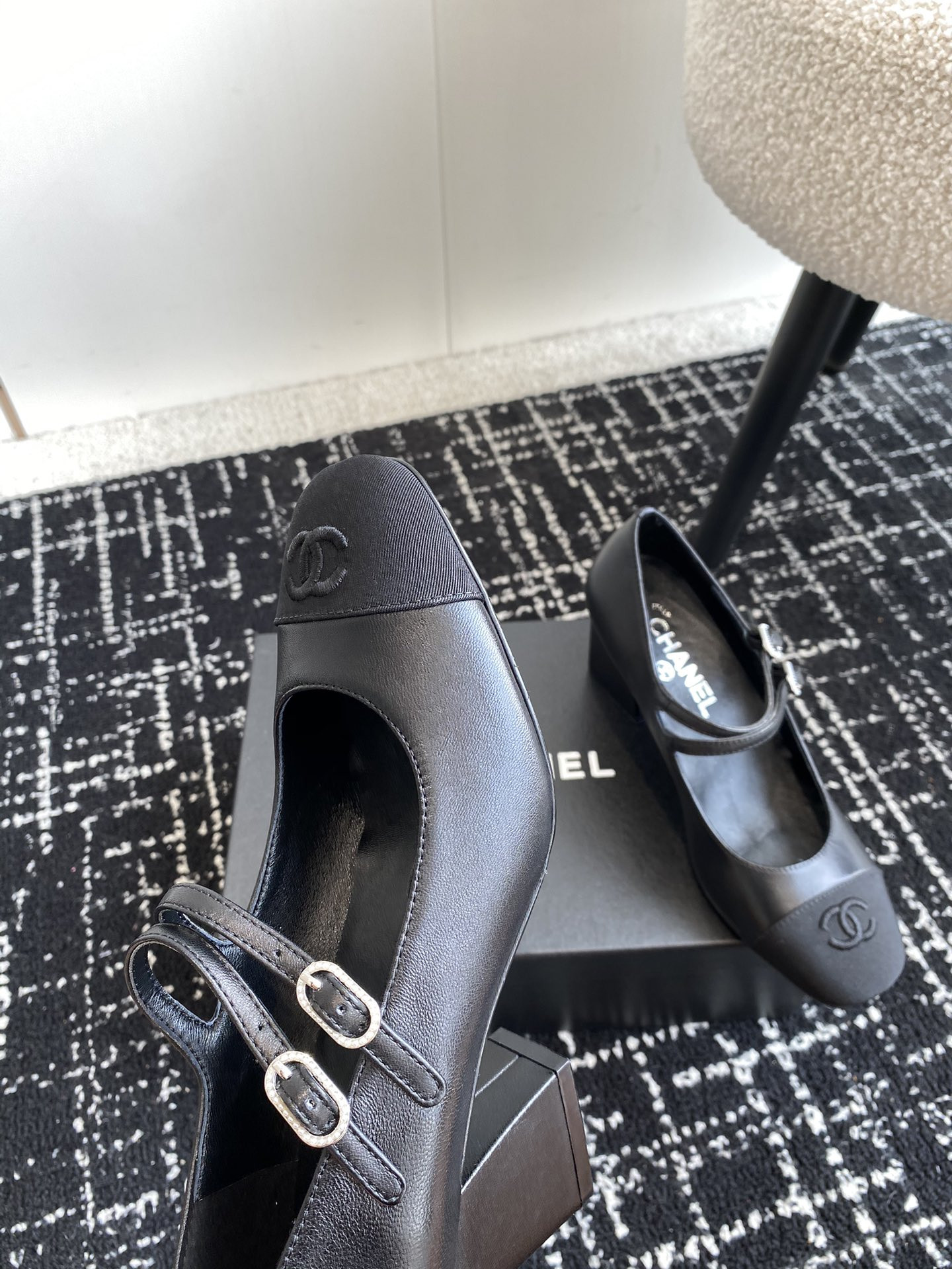 UA Ch*el MARY JANES Lambskin & Grosgrain