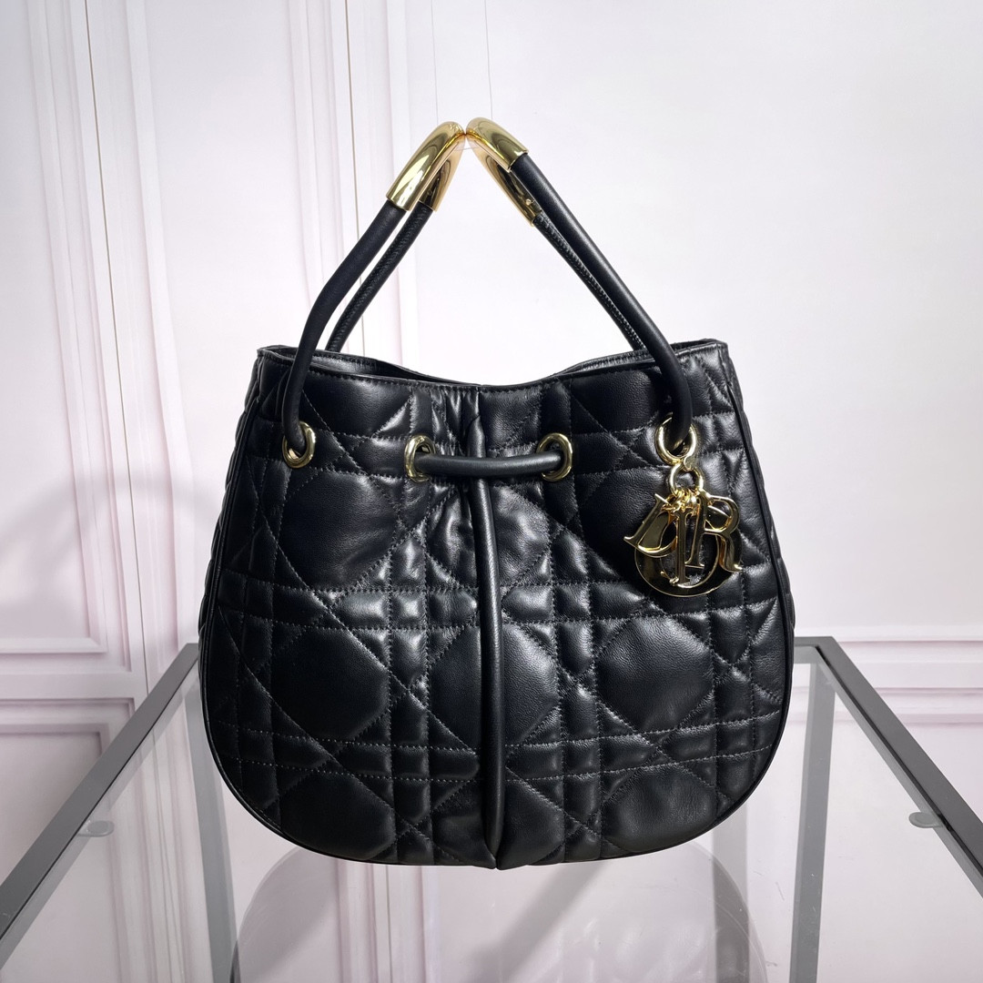 Medium D*0r Nolita Bag Black Macrocannage Lambskin 10.5 x 10 x 2 inches