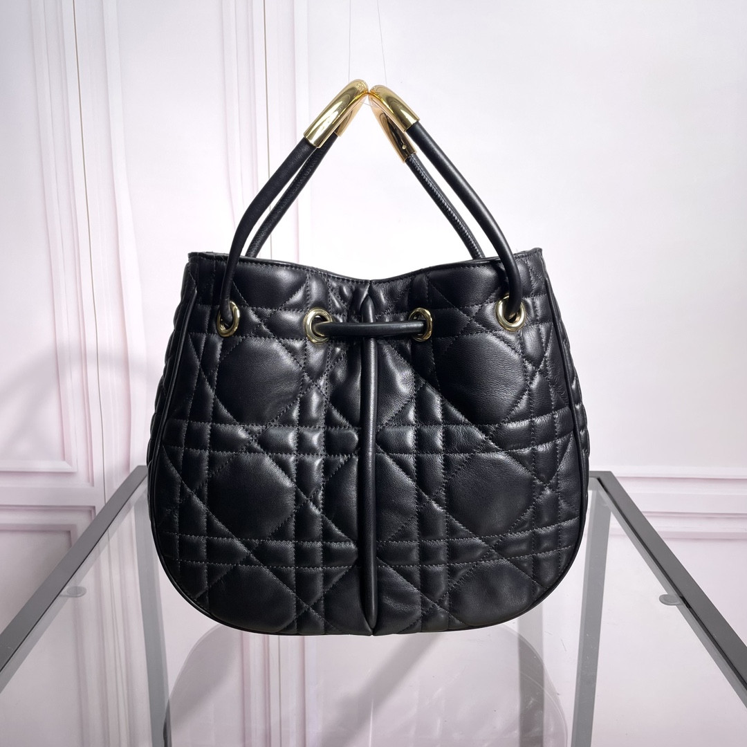 Medium D*0r Nolita Bag Black Macrocannage Lambskin 10.5 x 10 x 2 inches