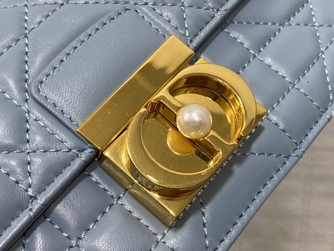 D*0r Small Ange Bag Blue  Latte Macrocannage Calfskin  20 x 12 x 5 cm