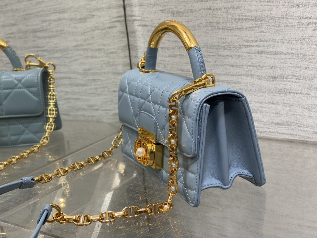 D*0r Small Ange Bag Blue  Latte Macrocannage Calfskin  20 x 12 x 5 cm