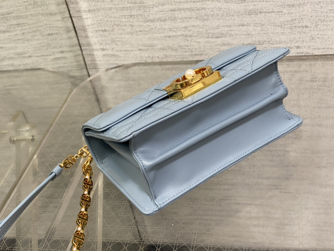 D*0r Small Ange Bag Blue  Latte Macrocannage Calfskin  20 x 12 x 5 cm