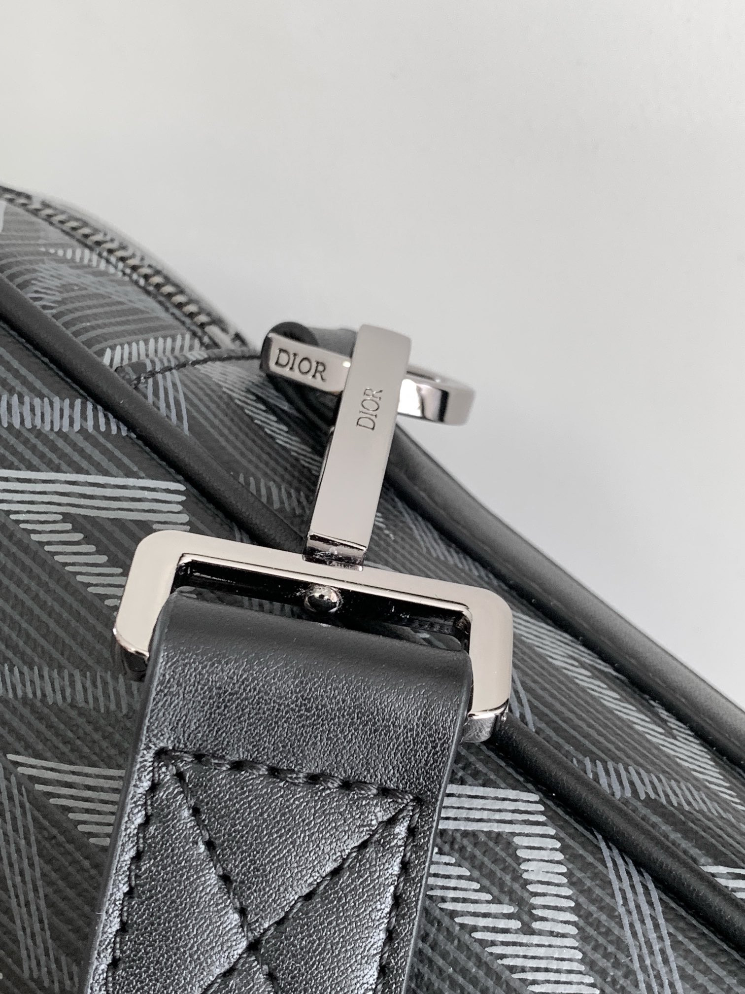 D*0r Zipped Briefcase Black CD Diamond Canvas and Black Grained Calfskin  37 x 28 x 6 cm