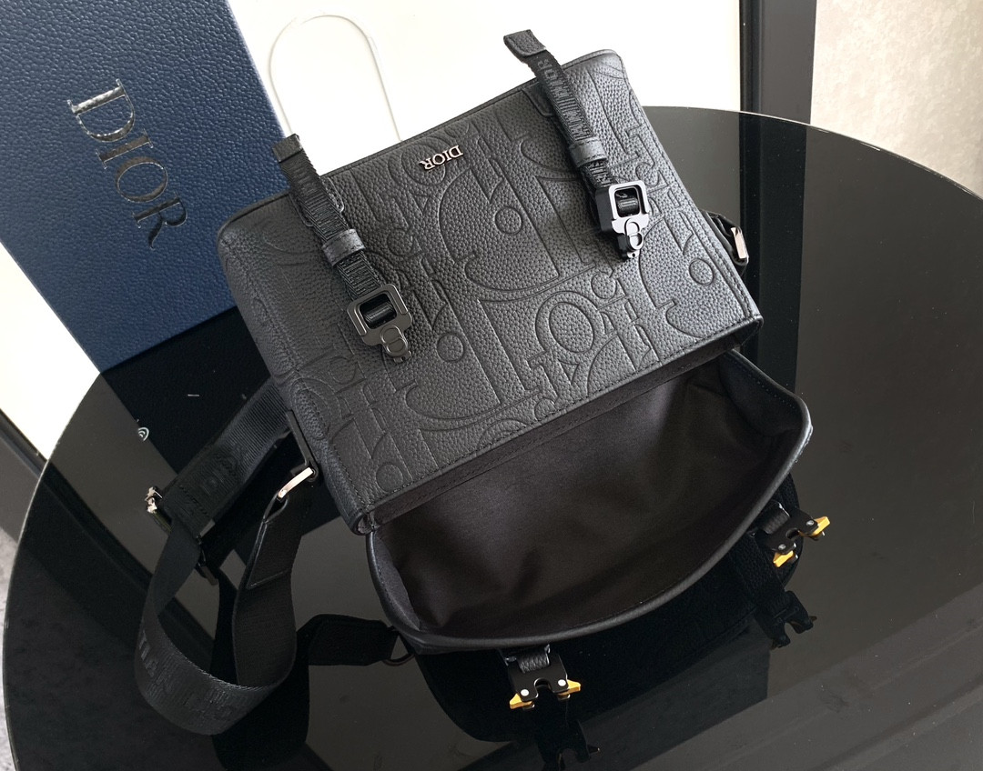 D*0r Hit the Road Messenger Bag with Flap Black D*0r Gravity Leather and Black Grained Calfskin  24 x 18 x 8 cm
