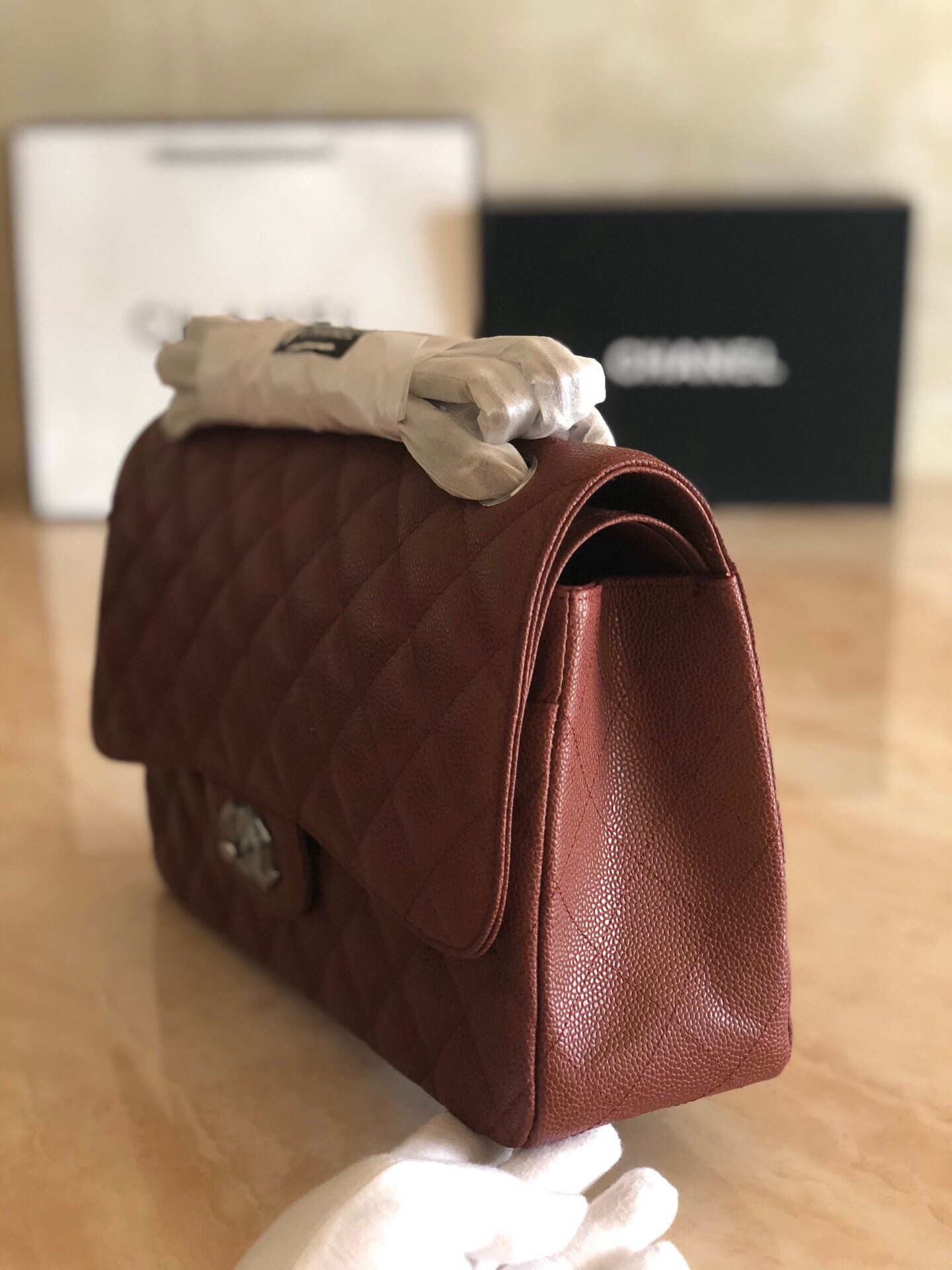 Ch*el Classic Flap Jumbo 30cm CF Silver Hardware 7.6 × 11.7 × 3.9 in