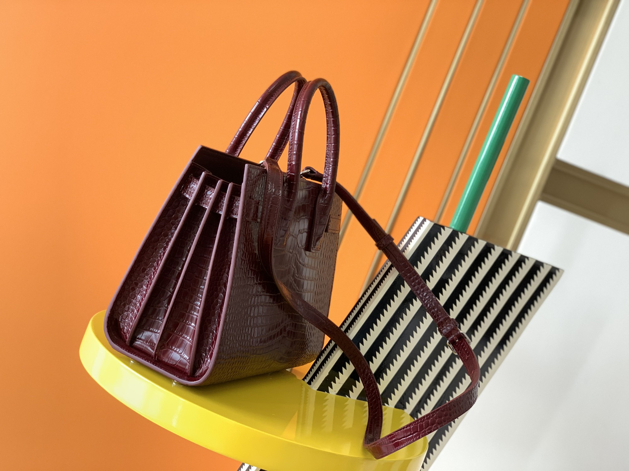 Y*L SAC DE JOUR IN EMBOSSED CROCODILE LEATHER - baby 26x13.5x12.5cm