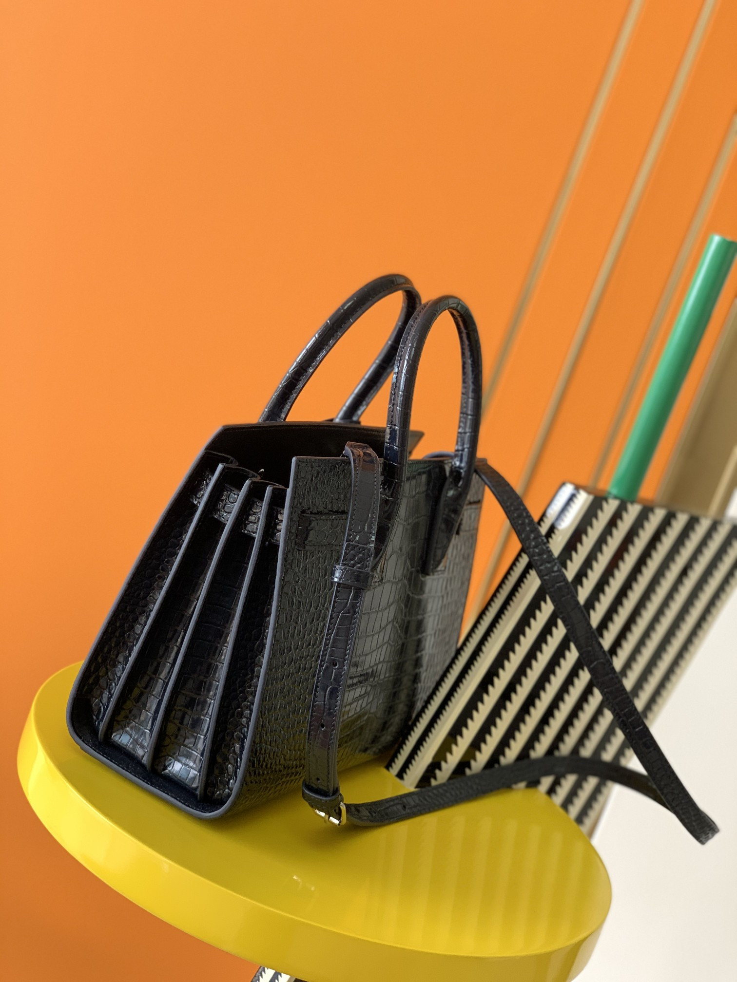 Y*L SAC DE JOUR IN EMBOSSED CROCODILE LEATHER - baby 26x13.5x12.5cm