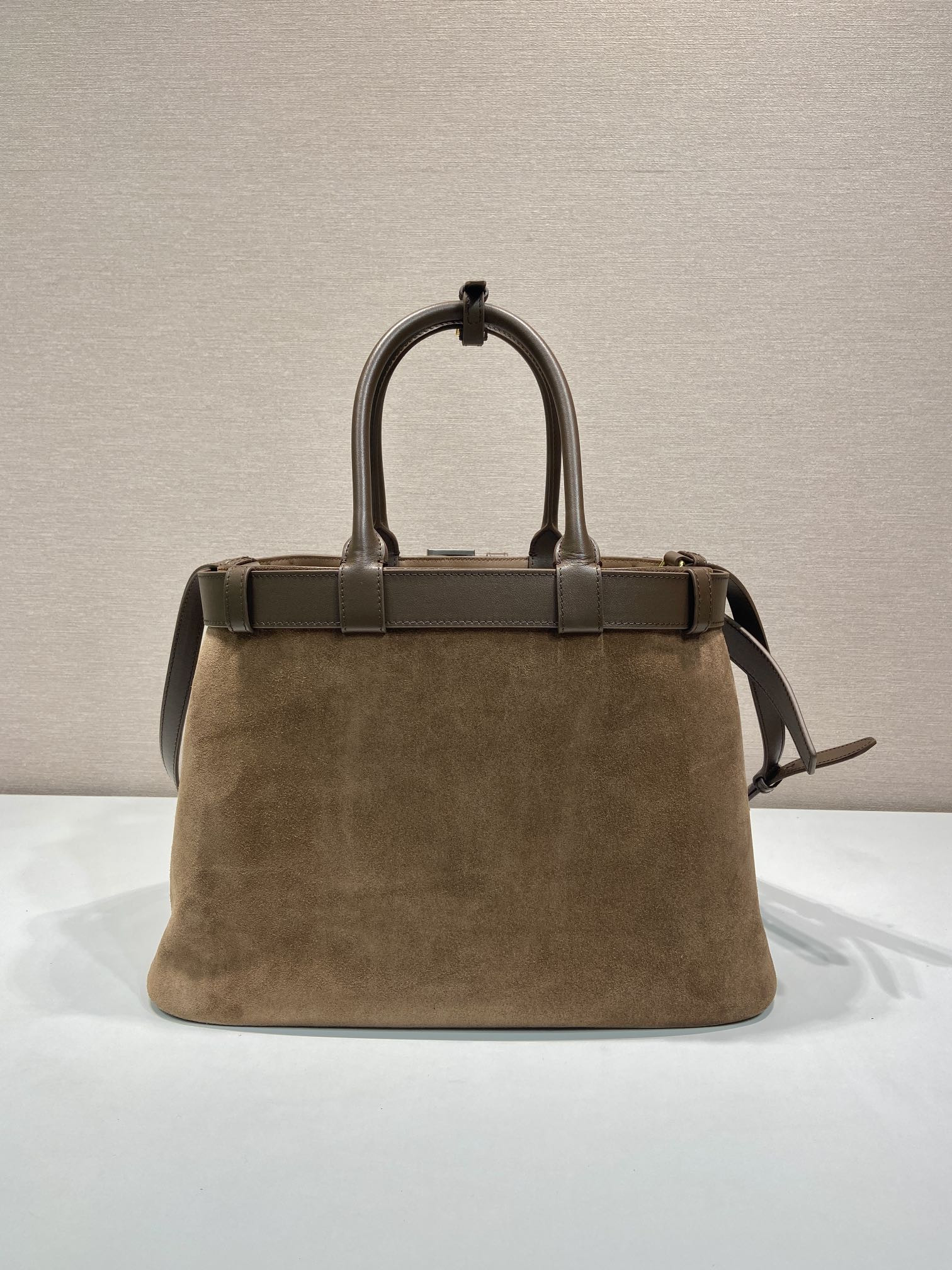 Pra*a Large Pra*a Buckle suede bag with belt  27.5x37.5x14cm