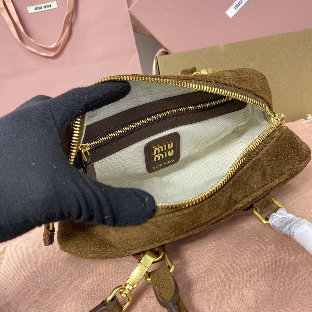 Miu Miu Arcadie padded suede top-handle bag 22X10.5X7.5cm