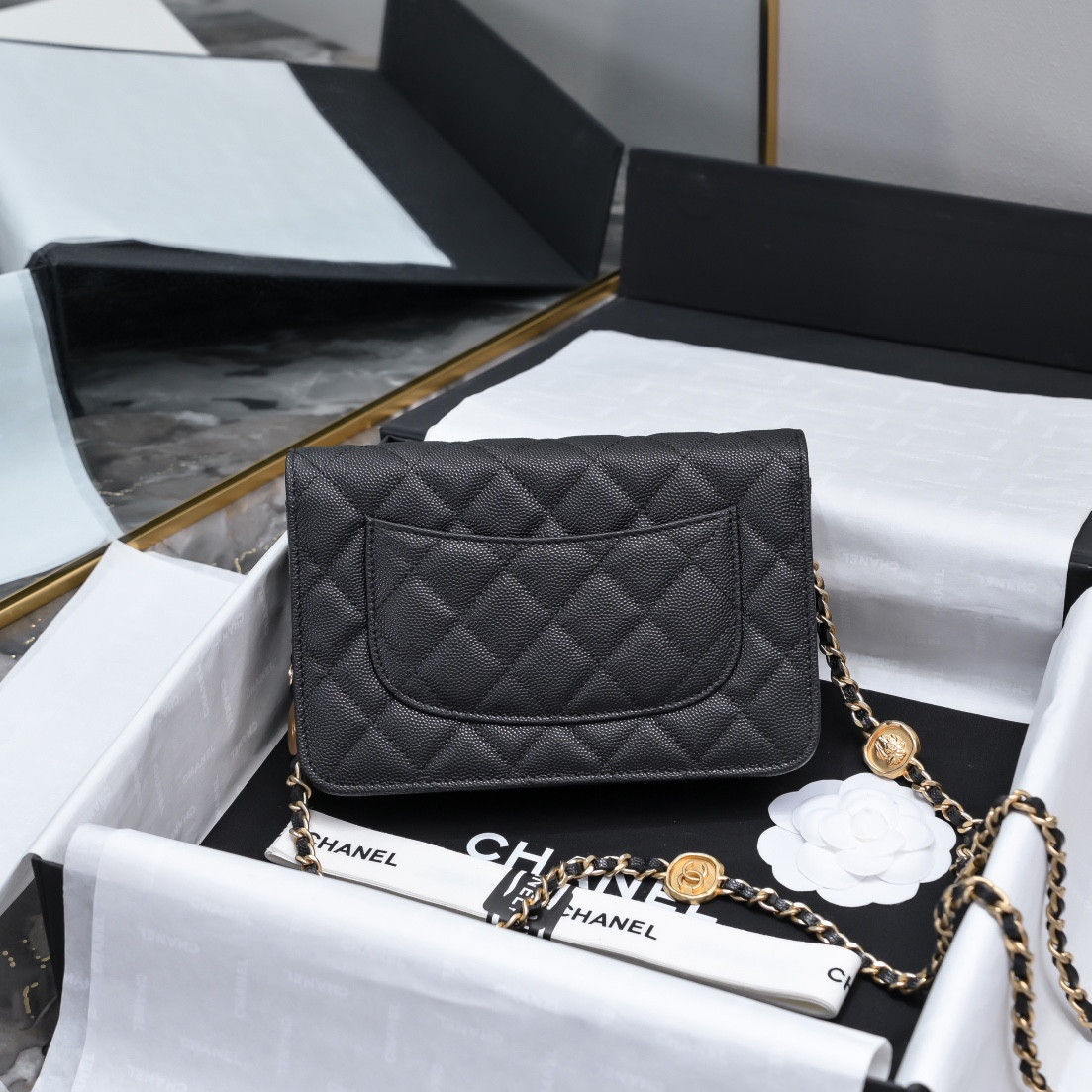 Ch*el WOC CLASSIC WALLET ON CHAIN 19cm