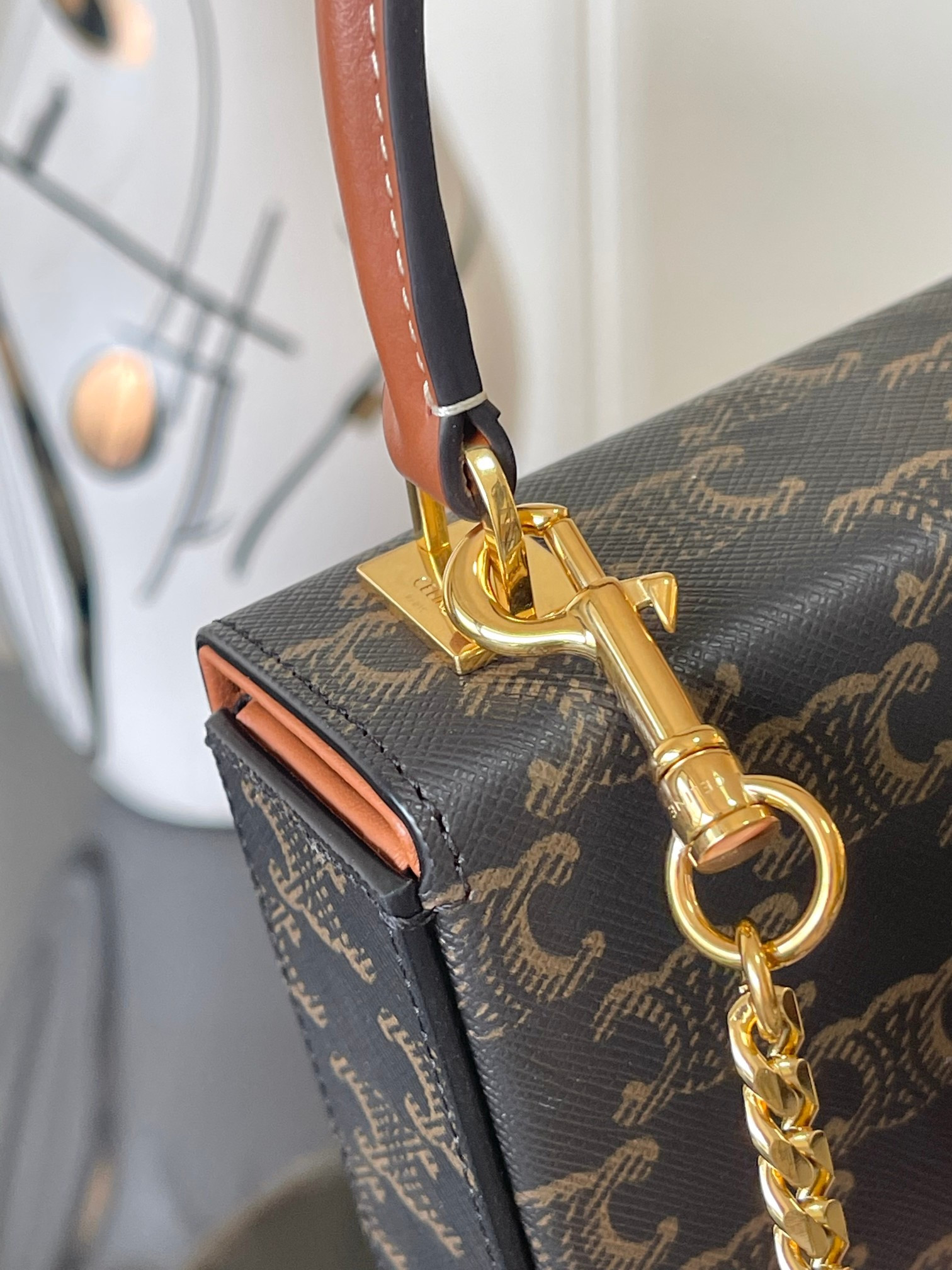 Ce**e SMALL BOX BLANDINE in Triomphe Canvas and Calfskin 16x12x4cm