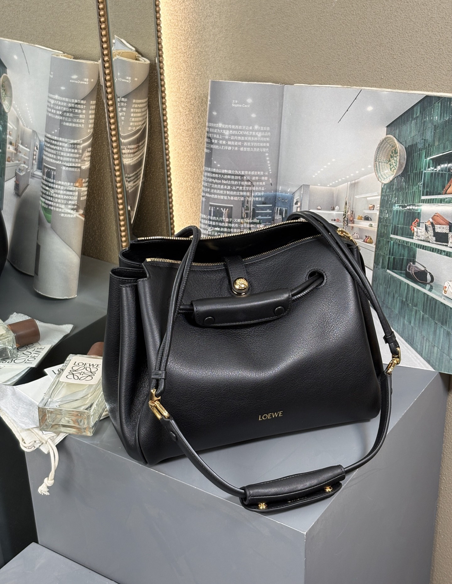 L0ew* Medium Madrid bag in S*pple calfskin 28.5x11x23cm