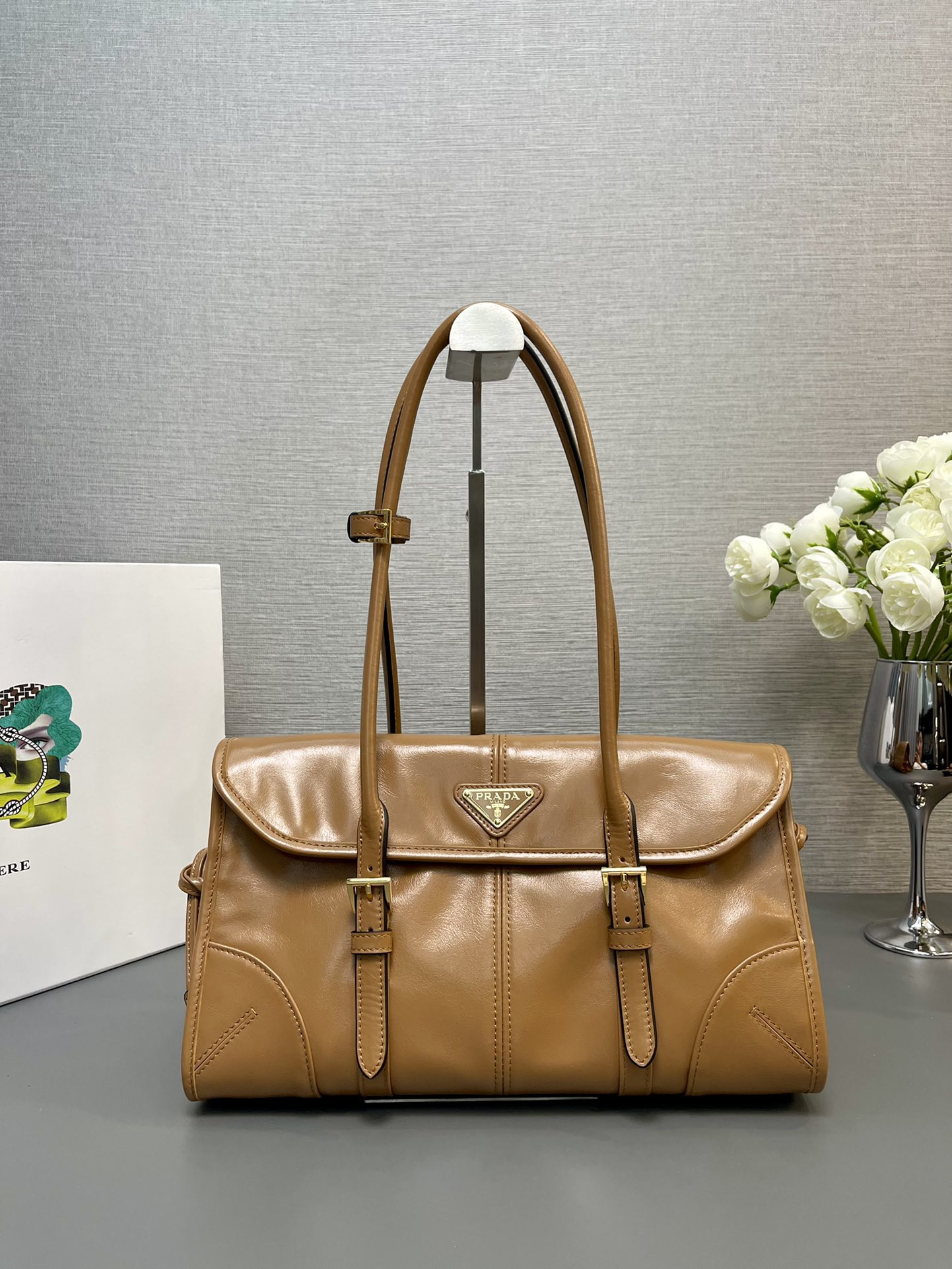 Pra*a Leather Shoulder Bag 31x15x12cm