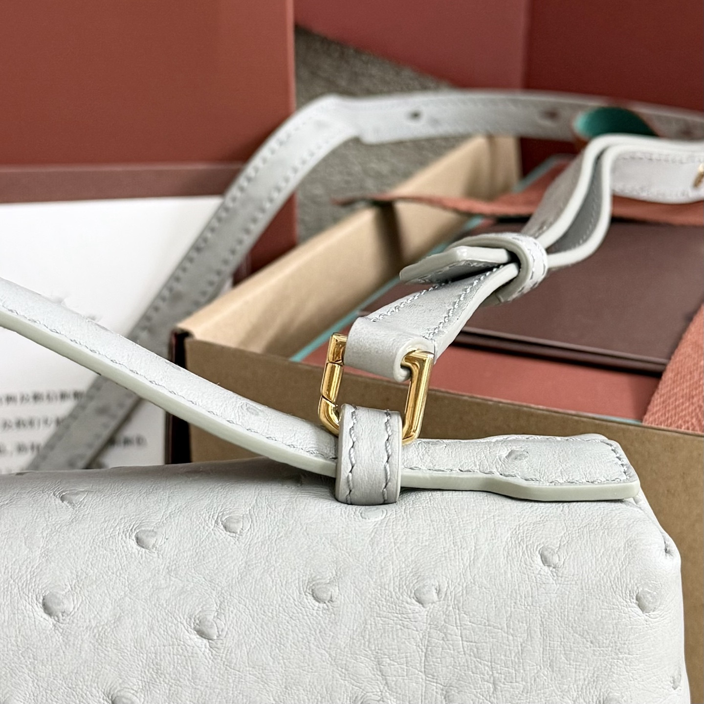 L**o p*ana Extra Pocket L27 Ostrich-grained Leather 16x27x10cm